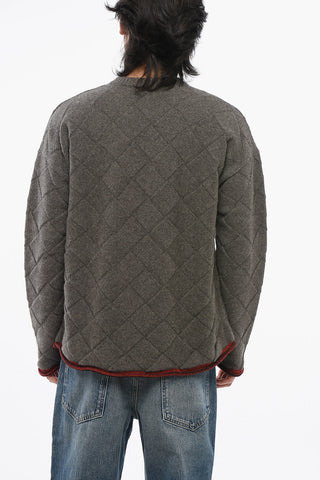 Pullover Girocollo in Misto Lana Jacquard con Bordi a Contrasto