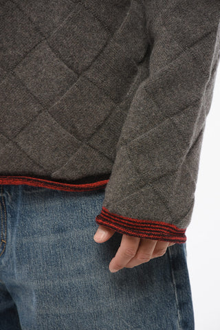 Jacquard Wool Blend Crew Neck Pullover with Contrasting Hems