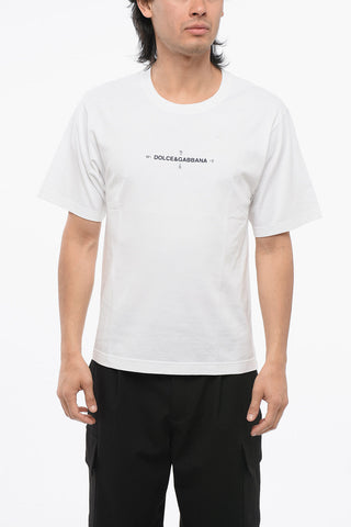 Crew Neck COMPASS Cotton T-Shirt with Prints