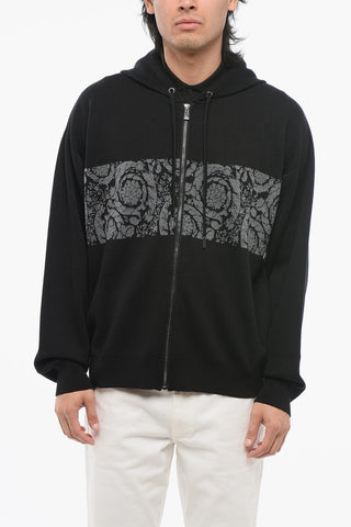 Zip-up Barocco Patterned Pullover with Hood