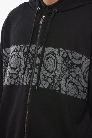 Zip-up Barocco Patterned Pullover with Hood