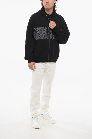 Zip-up Barocco Patterned Pullover with Hood