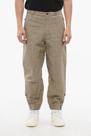 EMPORIO Perforated Linen Pants with Zipped Ankle