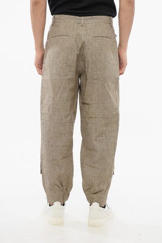 EMPORIO Perforated Linen Pants with Zipped Ankle