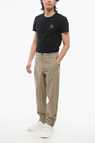 EMPORIO Perforated Linen Pants with Zipped Ankle