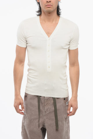 Buttoned V Neck Cotton T-Shirt