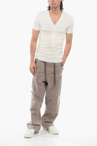 Buttoned V Neck Cotton T-Shirt
