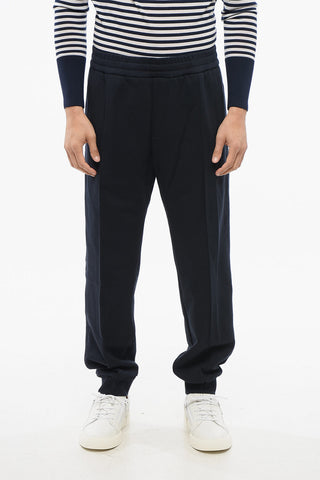 Front Pleated Cotton Sweatpants with Embroidered Logo