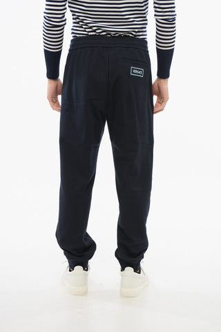 Front Pleated Cotton Sweatpants with Embroidered Logo