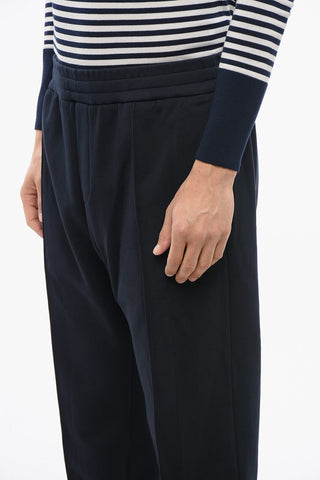 Front Pleated Cotton Sweatpants with Embroidered Logo