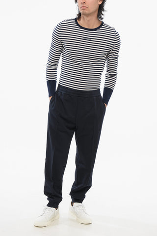 Front Pleated Cotton Sweatpants with Embroidered Logo