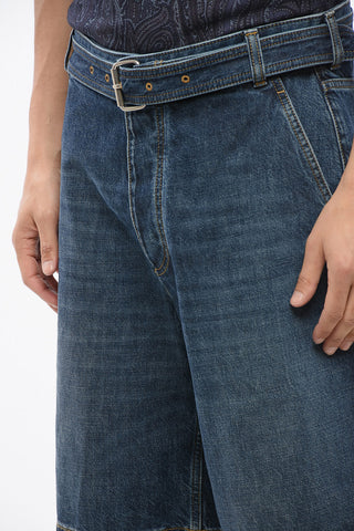 Mid Washed Denim Shorts with Belt