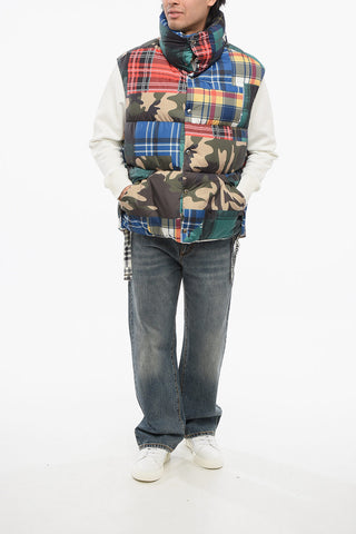 Sleeveless Padded Jacket with Patchwork Pattern