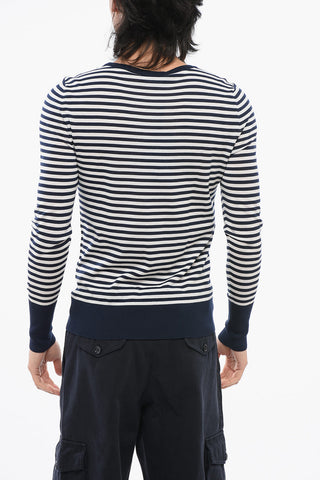 Crew Neck Virgin Wool Sweater with Awning Stripe Motif