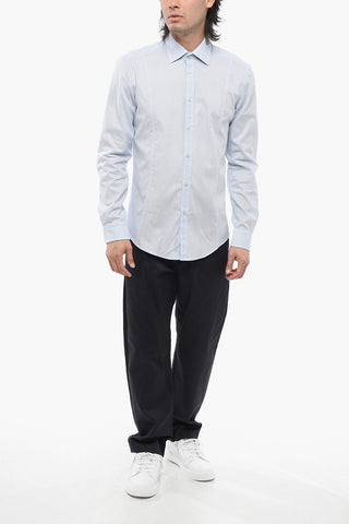 Camicia Hopsack in Tinta Unita con Collo Francese