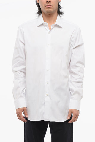 Cotton and Nylon Stretch Shirt with Spread Collar