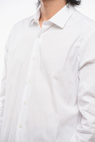 Cotton and Nylon Stretch Shirt with Spread Collar