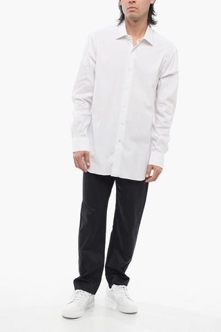 Cotton and Nylon Stretch Shirt with Spread Collar
