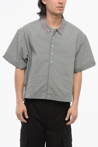 Camicia in Cotone Seersucker con Collo a Polo in Maglia