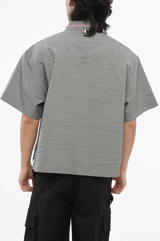 Camicia in Cotone Seersucker con Collo a Polo in Maglia