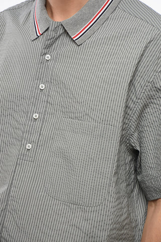 Camicia in Cotone Seersucker con Collo a Polo in Maglia