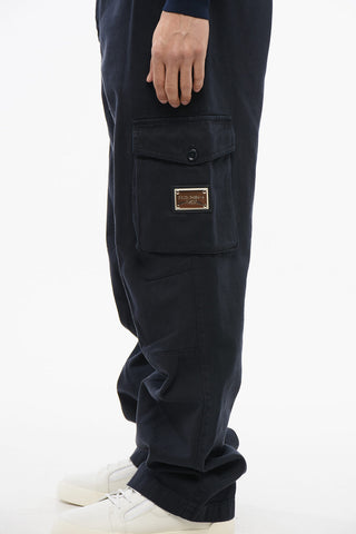Pantaloni Cargo in Cotone Twill con Passanti
