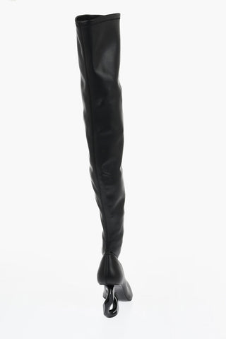 Pointed Leather CHAIN Thigh-High Boots With Statement Heel 9 cm