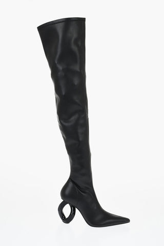 Pointed Leather CHAIN Thigh-High Boots With Statement Heel 9 cm
