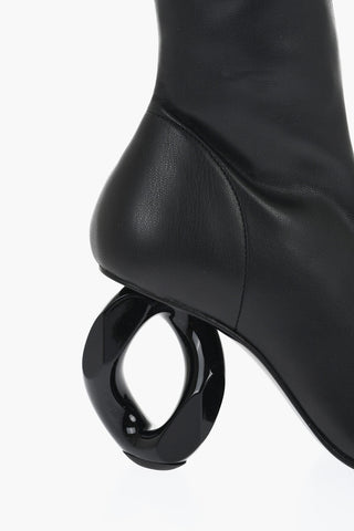 Pointed Leather CHAIN Thigh-High Boots With Statement Heel 9 cm