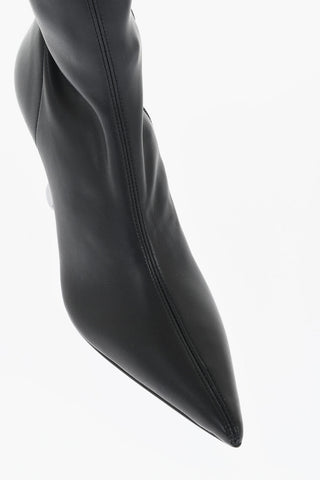 Pointed Leather CHAIN Thigh-High Boots With Statement Heel 9 cm
