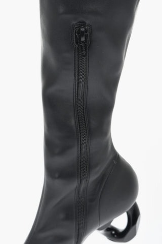 Pointed Leather CHAIN Thigh-High Boots With Statement Heel 9 cm