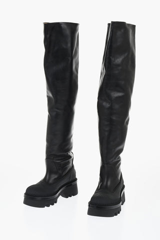 Leather Knee-High Boots With Tank Sole