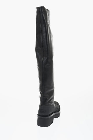 Leather Knee-High Boots With Tank Sole