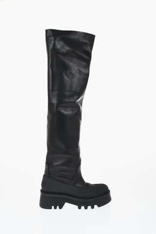 Leather Knee-High Boots With Tank Sole