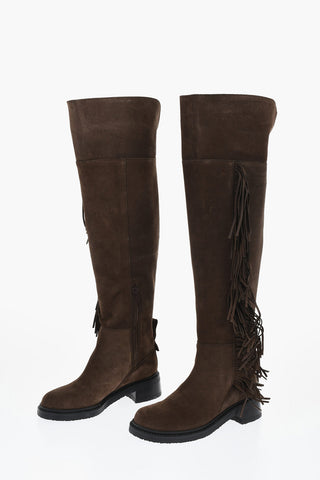 Stivali Alti In Suede Con Frange
