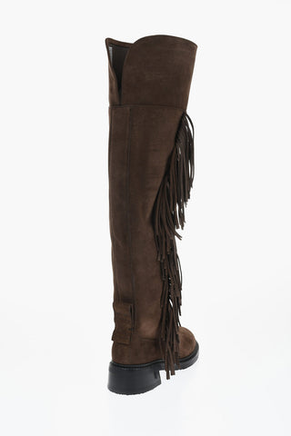 Stivali Alti In Suede Con Frange