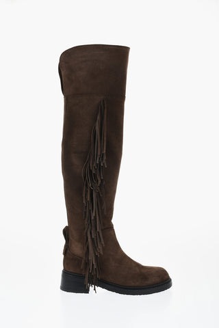 Stivali Alti In Suede Con Frange