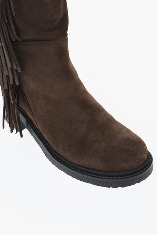 Stivali Alti In Suede Con Frange
