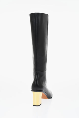 Leather Knee-High Boots With Metallic Effect Heel 8 cm