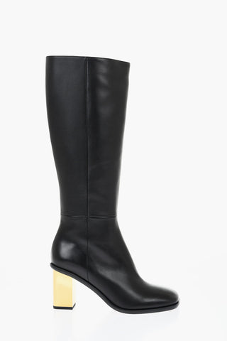 Leather Knee-High Boots With Metallic Effect Heel 8 cm
