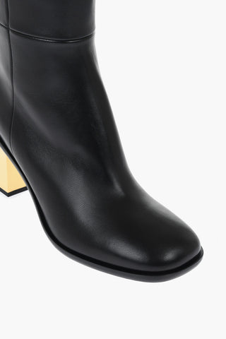 Leather Knee-High Boots With Metallic Effect Heel 8 cm