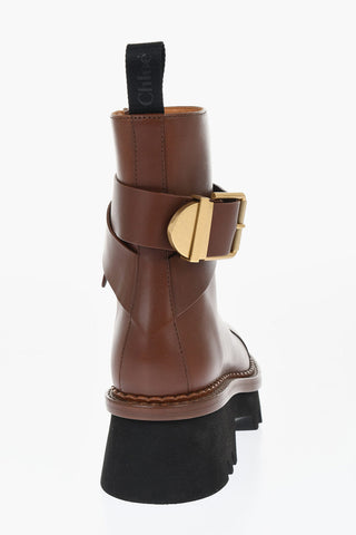 Leather Boots With Buckle Detail And Tank Sole