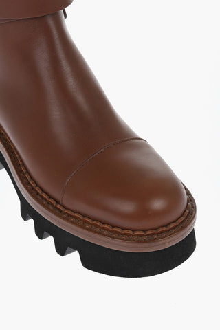 Leather Boots With Buckle Detail And Tank Sole