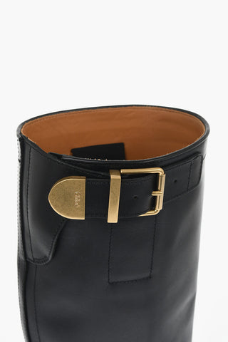 Leather Knee-High Boots With Buckle Detail And Tank Sole