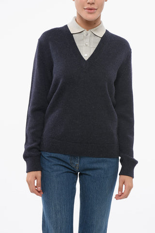 Double-layered Pullover with Polo Detail