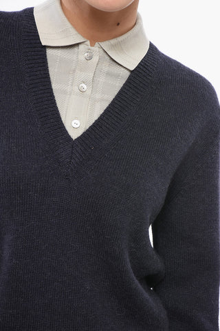Double-layered Pullover with Polo Detail