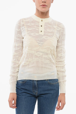 Jacquard Cotton Sweater with Buttoned Neck