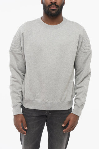 Crew Neck Brushed Cotton Sweatshirt with Quilted Details