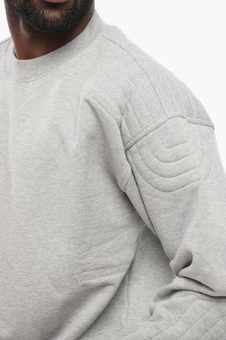 Crew Neck Brushed Cotton Sweatshirt with Quilted Details