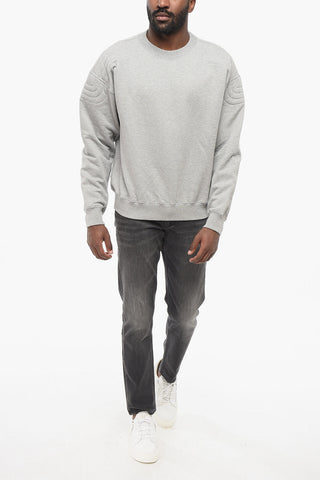 Crew Neck Brushed Cotton Sweatshirt with Quilted Details